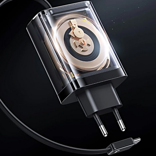 МЗП Usams US-CC299 GaN With Retractable Type-C Cable Xiang Ser. 65W (1USB-A/1C) Black - зображення 3 
