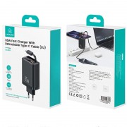 МЗП Usams US-CC299 GaN With Retractable Type-C Cable Xiang Ser. 65W (1USB-A/1C) Black