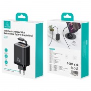 МЗП Usams US-CC296 GaN With Retractable Type-C Cable Xiang Ser. 30W (1USB-A/1C) Black
