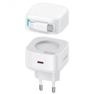 Блок питания Usams US-CC202 GaN With Type-C Magnetic Retractable Cable Module XMF Ser. 35W (2USB-C) White
