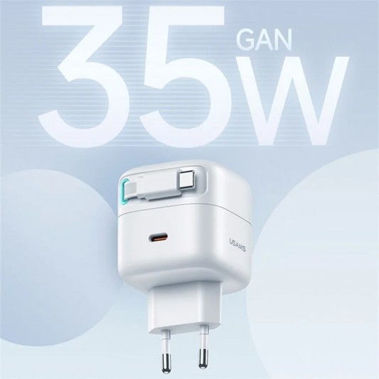 МЗП Usams US-CC202 GaN With Type-C Magnetic Retractable Cable Module XMF Ser. 35W (2USB-C) White - зображення 3 