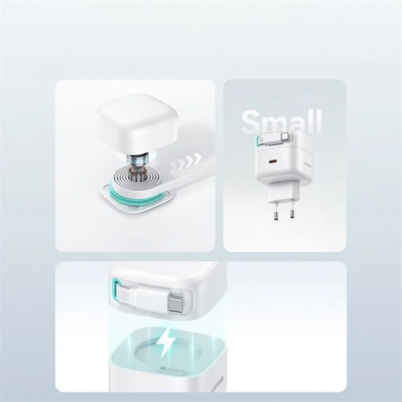 Блок питания Usams US-CC202 GaN With Type-C Magnetic Retractable Cable Module XMF Ser. 35W (2USB-C) White