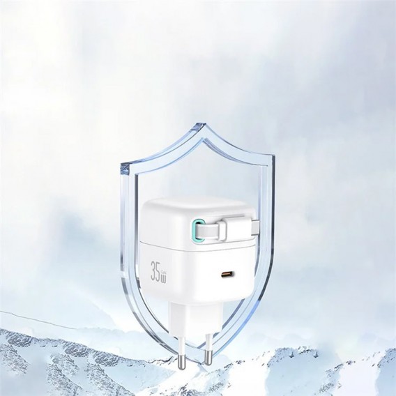 Блок питания Usams US-CC202 GaN With Type-C Magnetic Retractable Cable Module XMF Ser. 35W (2USB-C) White