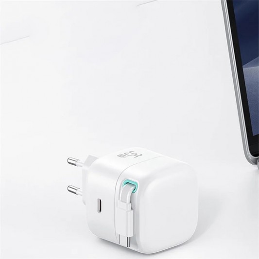 МЗП Usams US-CC202 GaN With Type-C Magnetic Retractable Cable Module XMF Ser. 35W (2USB-C) White - зображення 7 