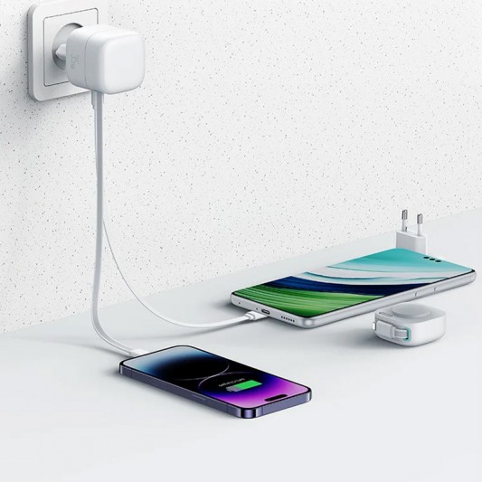 МЗП Usams US-CC209 GaN With Lightning Magnetic Retractable Cable Module XMF Ser. 35W (2USB-C) White - зображення 2 