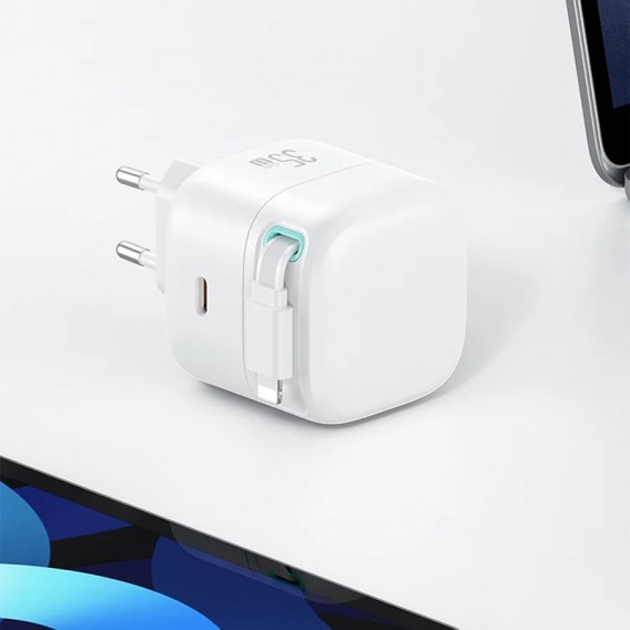 МЗП Usams US-CC209 GaN With Lightning Magnetic Retractable Cable Module XMF Ser. 35W (2USB-C) White