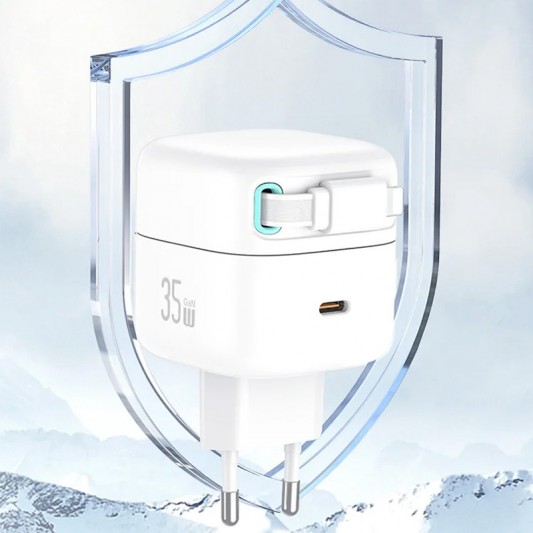 МЗП Usams US-CC209 GaN With Lightning Magnetic Retractable Cable Module XMF Ser. 35W (2USB-C) White - зображення 6 