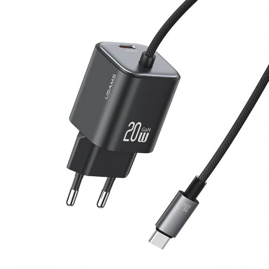 МЗП Usams US-CC261 GaN JC Ser. 20W (2USB-C) + кабель Type-C to Type-C Black