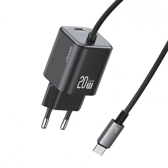 Блок живлення Usams US-CC261 GaN JC Ser. 20W (2USB-C) + кабель Type-C to Type-C Black