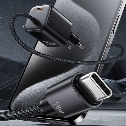 МЗП Usams US-CC261 GaN JC Ser. 20W (2USB-C) + кабель Type-C to Type-C Black - зображення 1 