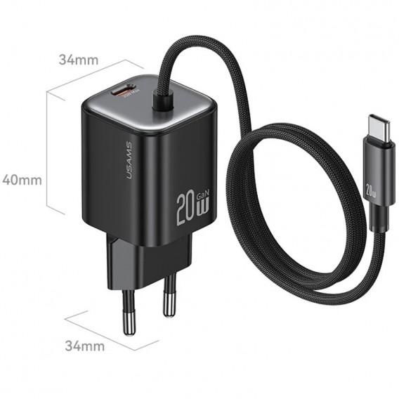 Блок живлення Usams US-CC261 GaN JC Ser. 20W (2USB-C) + кабель Type-C to Type-C Black