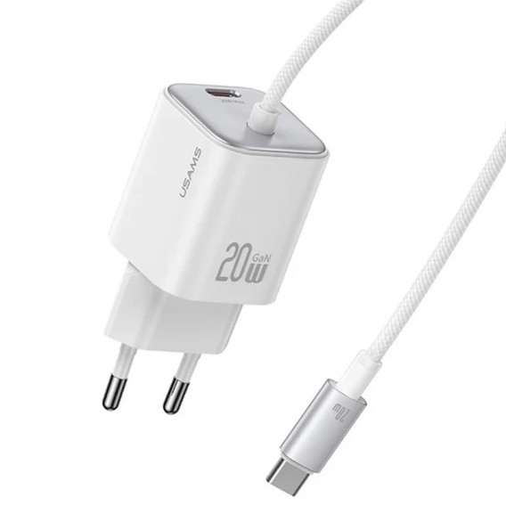 Блок живлення Usams US-CC261 GaN JC Ser. 20W (2USB-C) + кабель Type-C to Type-C White