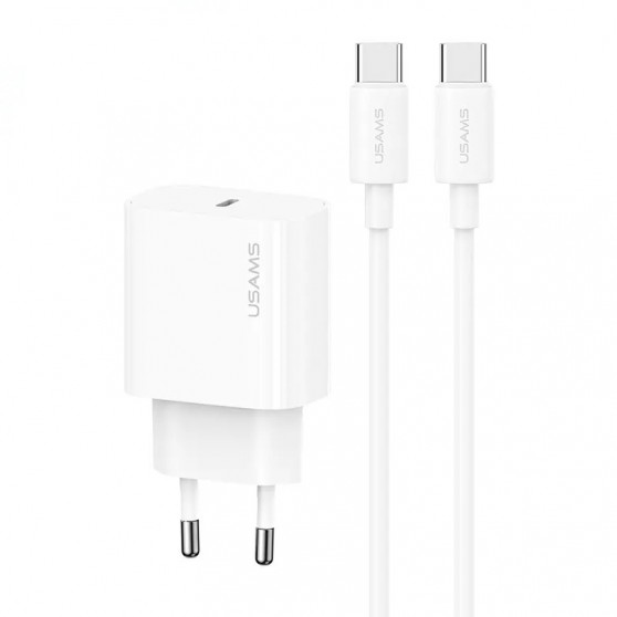 МЗП Usams US-CC226 Kit-Yi Ser. 20W (1USB-C) + кабель Type-C to Type-C White
