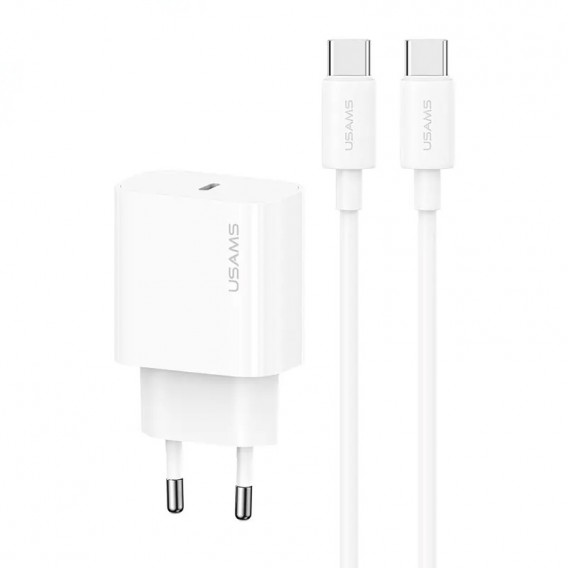 Блок живлення Usams US-CC226 Kit-Yi Ser. 20W (1USB-C) + кабель Type-C to Type-C White