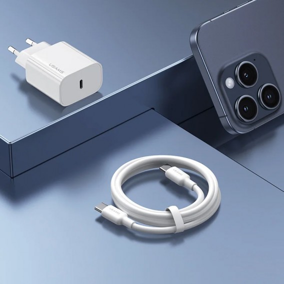 Блок живлення Usams US-CC226 Kit-Yi Ser. 20W (1USB-C) + кабель Type-C to Type-C White
