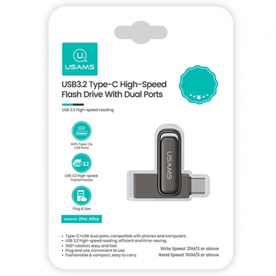 Флеш-накопичувач Usams US-ZB349 USB 3.2 Type-C Dual Ports – 256GB Tarnish