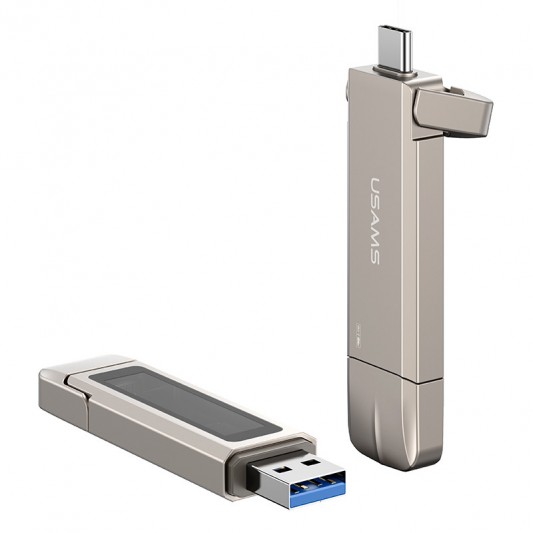 Флеш-накопичувач Usams US-ZB275 2in1 USB 3.2 + Type-C GEN1 Dual Ports Aluminum Alloy 5G – 256GB Silver - зображення 3 