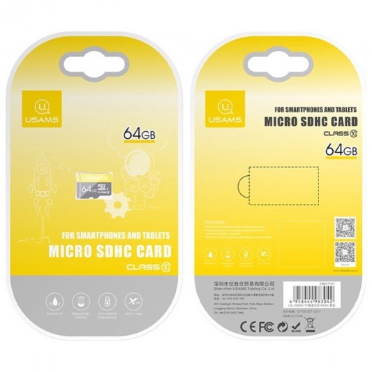Карта пам'яті Usams US-ZB095 (TF High Speed Card) microSDHC Class 10 - 64GB (без адаптера) Yellow - зображення 1 