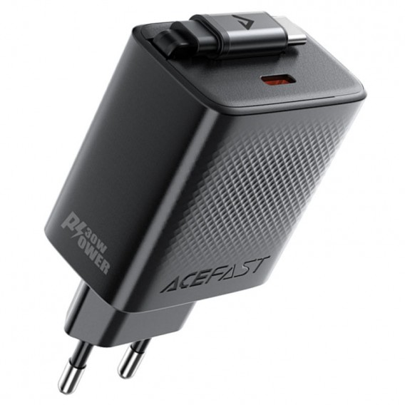 Блок живлення Acefast A110 GaN With Retractable Cable Type-C PD30W (1USB-C) Black