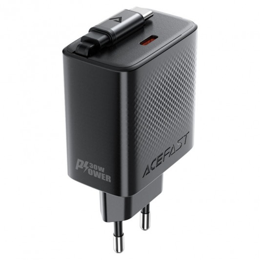 МЗП Acefast A110 GaN With Retractable Cable Type-C PD30W (1USB-C) Black - зображення 1 
