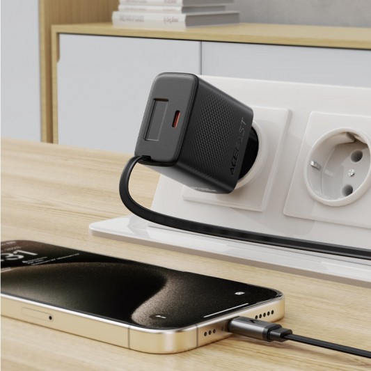 МЗП Acefast A110 GaN With Retractable Cable Type-C PD30W (1USB-C) Black - зображення 4 