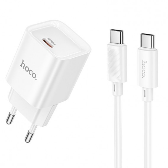 Блок живлення Hoco C146A Charm PD20W (1USB-C) + кабель Type-C to Type-C White