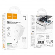 МЗП Hoco C146A Charm PD20W (1USB-C) + кабель Type-C to Type-C White