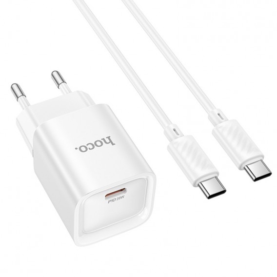 Блок живлення Hoco C146A Charm PD20W (1USB-C) + кабель Type-C to Type-C White