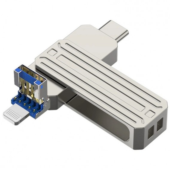 Флеш-накопичувач Wiwu Wi-FD001 3in1 (USB-A/C/L) USB 3.0 — 32GB Silver