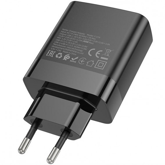Блок питания Hoco C127A Intelligent PD45W (3USB-A/1C) Black