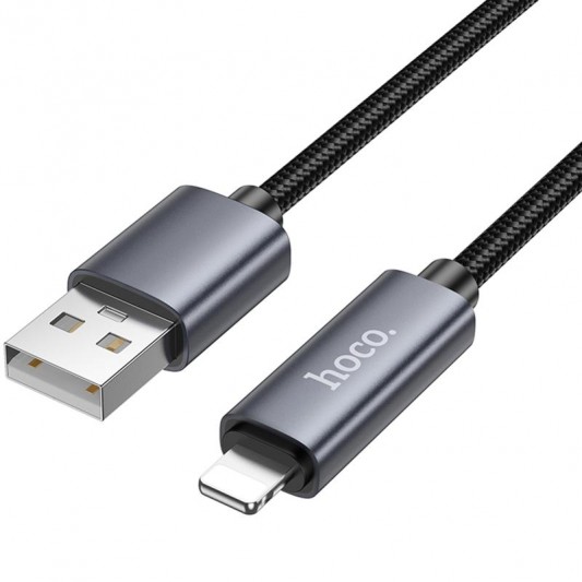Дата кабель Hoco X112 Favor with display USB to Lightning 2.4A (1m) Black - зображення 1 