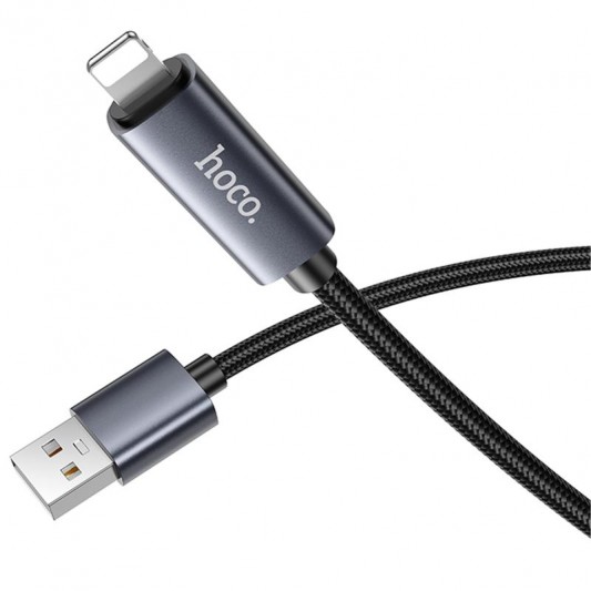 Дата кабель Hoco X112 Favor with display USB to Lightning 2.4A (1m) Black - зображення 2 