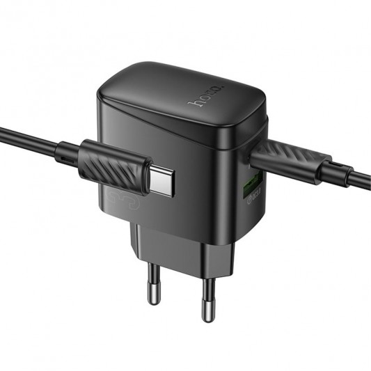 МЗП Hoco CS61A Bright PD30W+QC3.0 (1USB-A/1C) + кабель Type-C to Type-C Black - зображення 2 