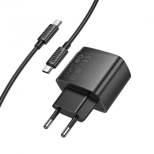 МЗП Hoco CS61A Bright PD30W+QC3.0 (1USB-A/1C) + кабель Type-C to Type-C Black - зображення 4 