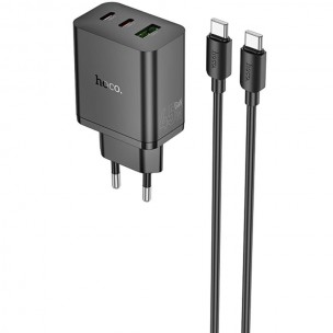 Блок питания Hoco N50 Scenery PD45W (1USB-A/2C) + кабель Type-C to Type-C Black