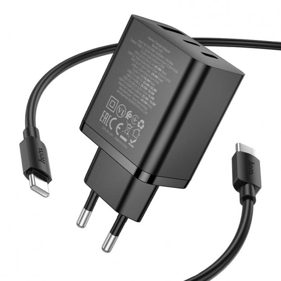 Блок питания Hoco N50 Scenery PD45W (1USB-A/2C) + кабель Type-C to Type-C Black
