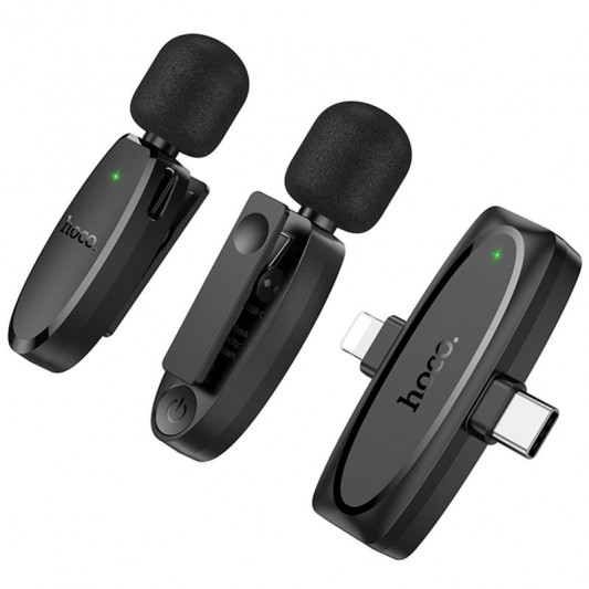 Петличний бездротовий мікрофон Hoco L15 Dual-mic clip-on wireless digital (Lightning/Type-C) Black - зображення 1 