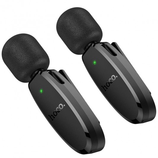 Петличний бездротовий мікрофон Hoco L15 Dual-mic clip-on wireless digital (Lightning/Type-C) Black - зображення 2 
