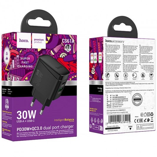 МЗП Hoco CS61A Bright PD30W+QC3.0 (1USB-A/1C) Black - зображення 5 