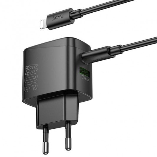 МЗП Hoco CS61A Bright PD30W+QC3.0 (1USB-A/1C) + кабель Type-C to Lightning Black - зображення 4 