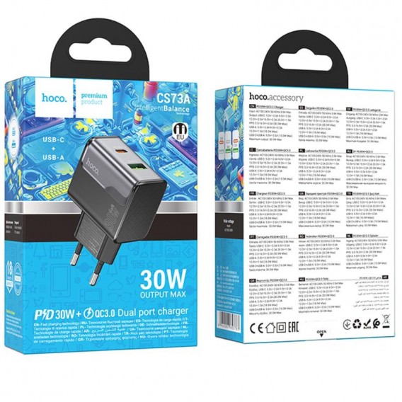 Блок живлення Hoco CS73A Star Speed PD30W+QC3.0 (1USB-A/1C) Midnight Black