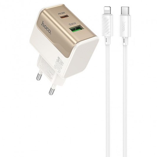 МЗП Hoco CS73A Star Speed PD30W+QC3.0 (1USB-A/1C) + кабель Type-C to Lightning White