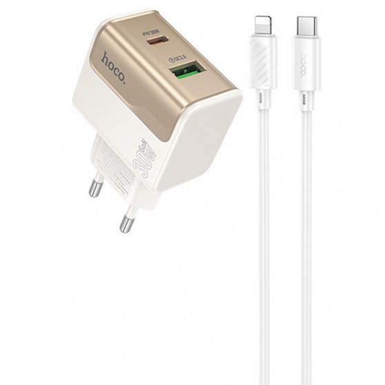 МЗП Hoco CS73A Star Speed PD30W+QC3.0 (1USB-A/1C) + кабель Type-C to Lightning White
