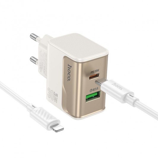 МЗП Hoco CS73A Star Speed PD30W+QC3.0 (1USB-A/1C) + кабель Type-C to Lightning White - зображення 1 