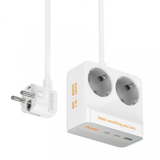 Удлинитель Hoco AC27 Descanso (PD30W/2C/1A/2xSocket) (2m) White