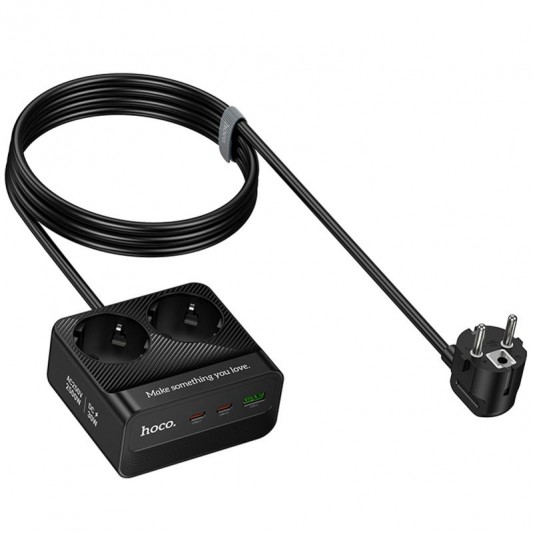 Подовжувач Hoco AC27 Descanso (PD30W/2C/1A/2xSocket) (2m) Black - зображення 3 