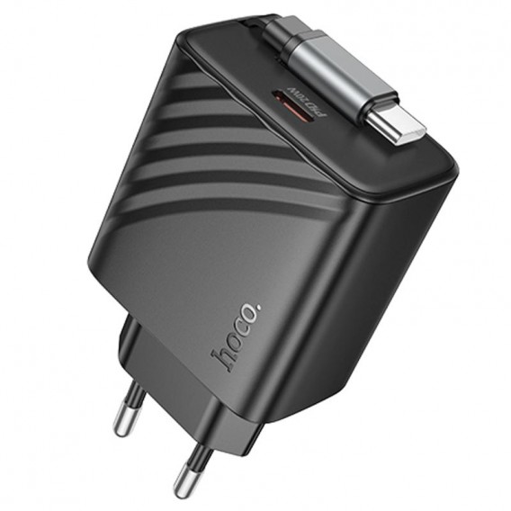 Блок живлення Hoco N57 Full PD20W with retractable cable Type-C (2USB-C) Black