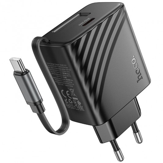 МЗП Hoco N57 Full PD20W with retractable cable Type-C (2USB-C) Black - зображення 2 