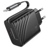 Блок живлення Hoco N57 Full PD20W with retractable cable Type-C (2USB-C) Black