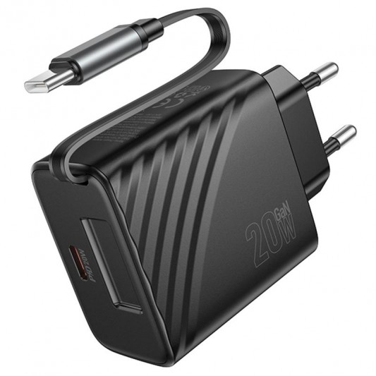 МЗП Hoco N57 Full PD20W with retractable cable Type-C (2USB-C) Black - зображення 3 